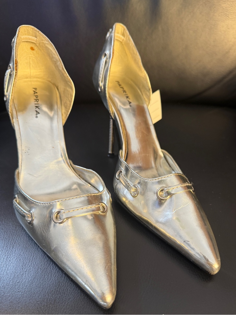 Paprika Metallic Silver Pointed Toe Stiletto Heels